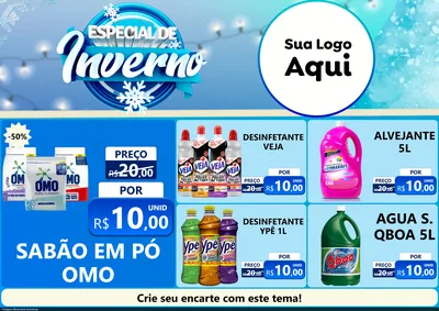 Modelo de Encarte para Encarte A4 Horizontal com o tema Especial de Inverno para Produtos de Limpeza