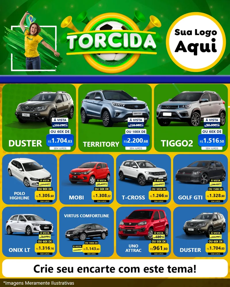 Modelo de Rede Social para Feed Instagram com o tema Torcida para Concessionaria de Carros