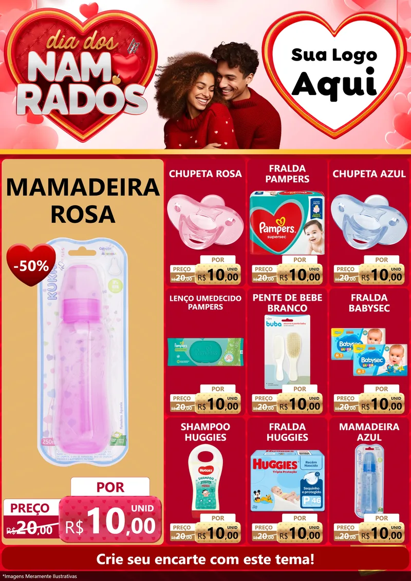 Modelo de Encarte para Encarte A4 Vertical com o tema Dia dos Namorados para Bebês