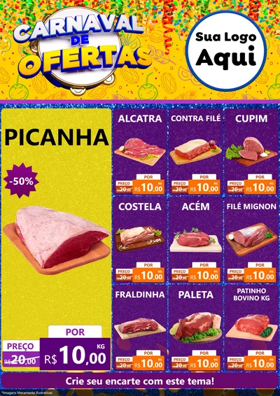 Modelo de Encarte para Encarte A4 Vertical com o tema Carnaval de Ofertas para Açougue