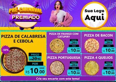 Modelo de Encarte para Encarte A4 Horizontal com o tema Pré-Carnaval Premiado para Pizzaria