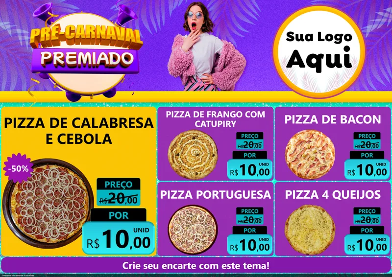 Modelo de Encarte para Encarte A4 Horizontal com o tema Pré-Carnaval Premiado para Pizzaria