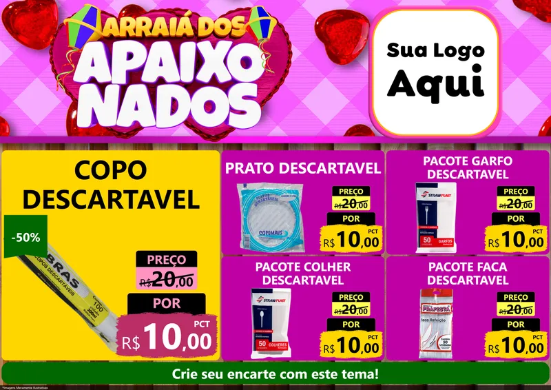 Modelo de Encarte para Encarte A4 Horizontal com o tema Arraiá dos Apaixonados para Embalagens