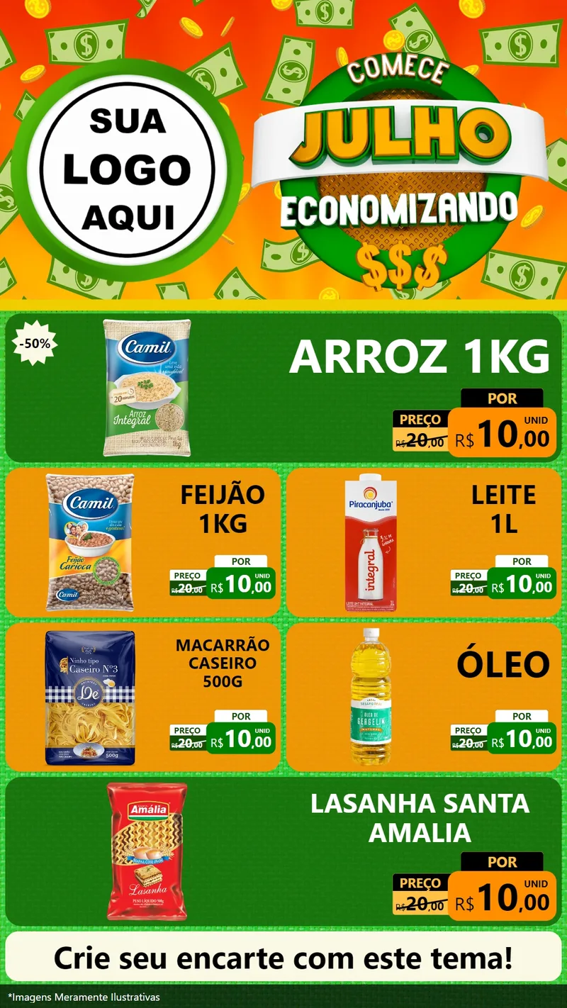 Modelo de TV para TV Vertical com o tema Comece Julho Economizando para Supermercado