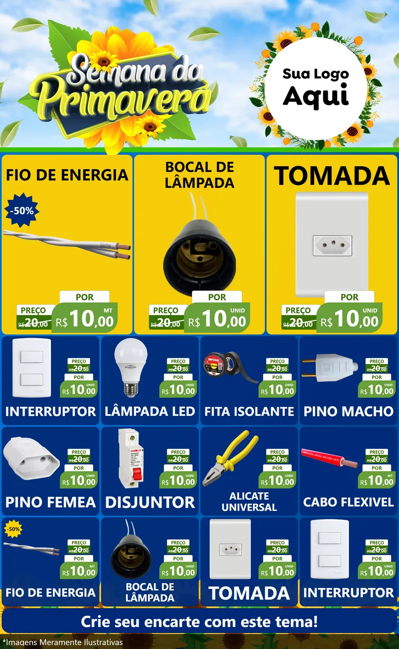 Modelo de Encarte para Encarte Grande com o tema Semana da Primavera para Materiais Elétricos
