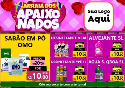 Modelo de Encarte para Encarte A4 Horizontal com o tema Arraiá dos Apaixonados para Produtos de Limpeza