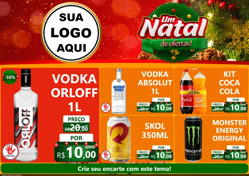 Modelo de Encarte para Encarte A4 Horizontal com o tema Um Natal de Ofertas para Distribuidora de bebidas