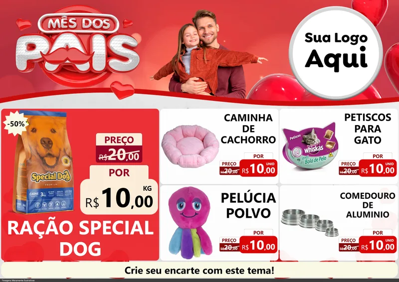 Modelo de Encarte para Encarte A4 Horizontal com o tema Mês dos Pais para Pet Shop