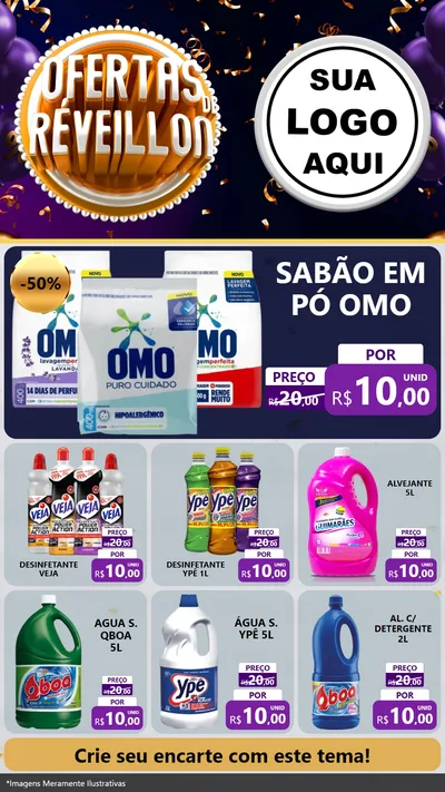 Modelo de Rede Social para Stories com o tema Ofertas de Réveillon para Produtos de Limpeza
