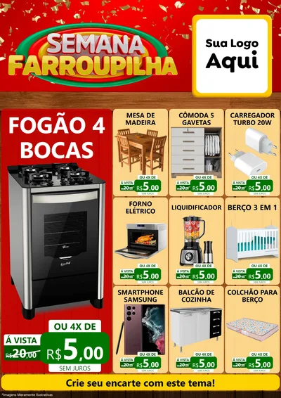 Modelo de Encarte para Encarte A4 Vertical com o tema Semana Farroupilha para Móveis e Eletro