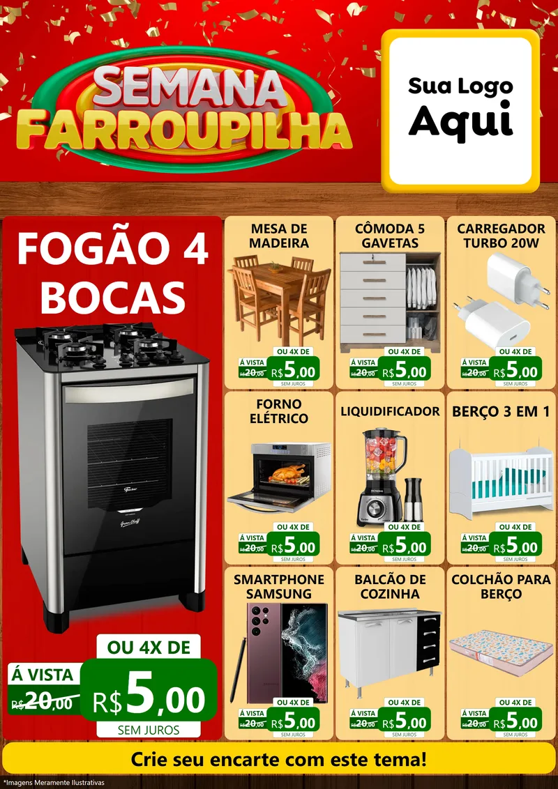 Modelo de Encarte para Encarte A4 Vertical com o tema Semana Farroupilha para Móveis e Eletro