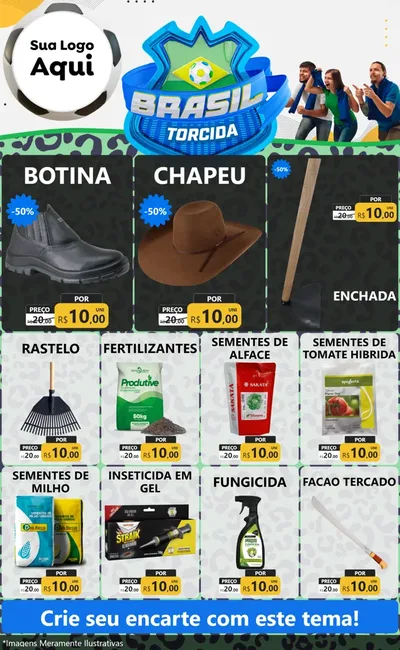 Modelo de Encarte para Encarte Grande com o tema Brasil Torcida - Copa para Agropecuária