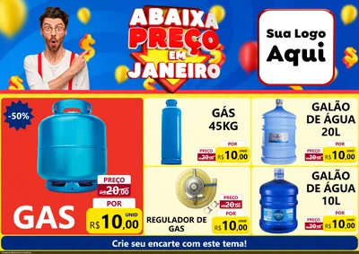 Modelo de Encarte para Encarte A4 Horizontal com o tema Abaixa Preço em Janeiro para Água e gás