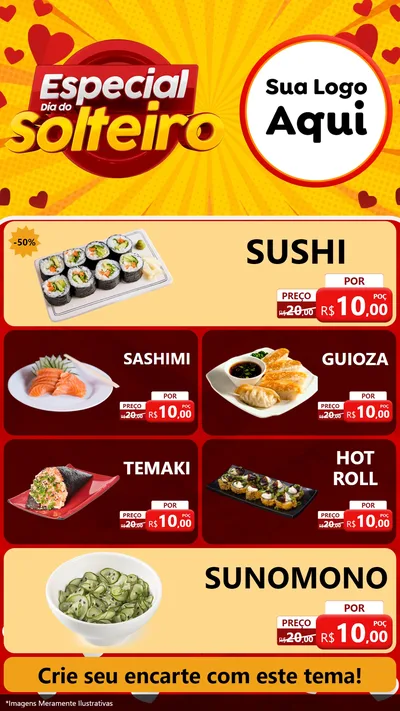 Modelo de TV para TV Vertical com o tema Especial Dia do Solteiro para Comida japonesa