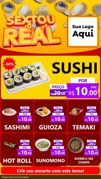 Modelo de Rede Social para Stories com o tema Sextou do Real para Comida japonesa