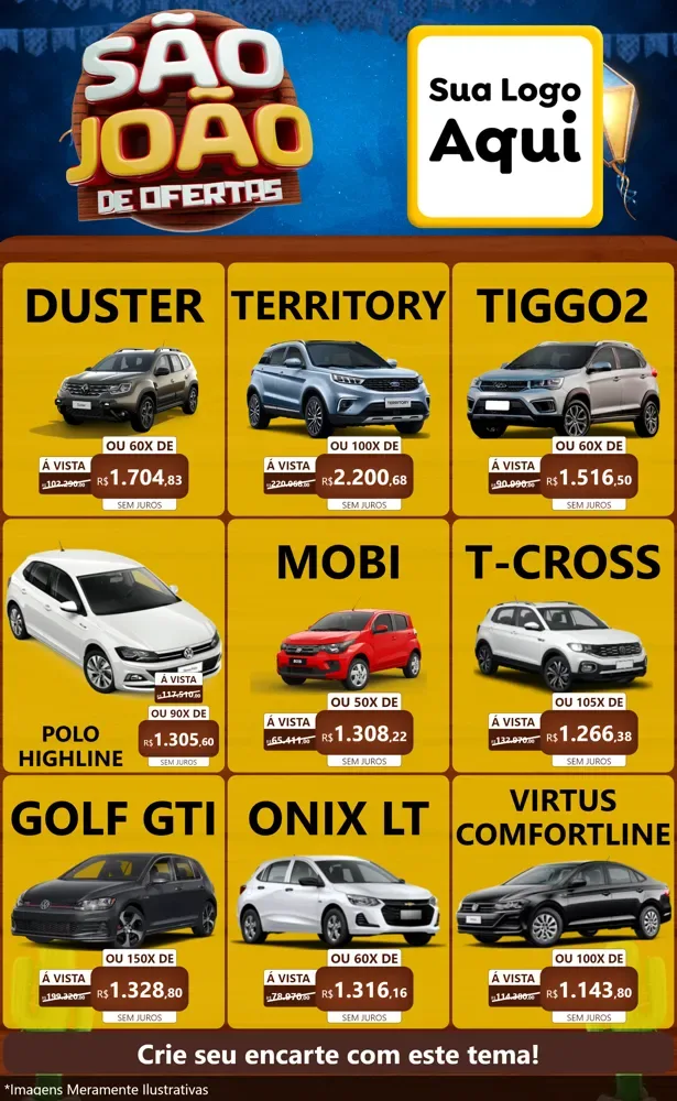 Modelo de Encarte para Encarte Grande com o tema São João Ofertas Imbatíveis! - Junina para Concessionaria de Carros