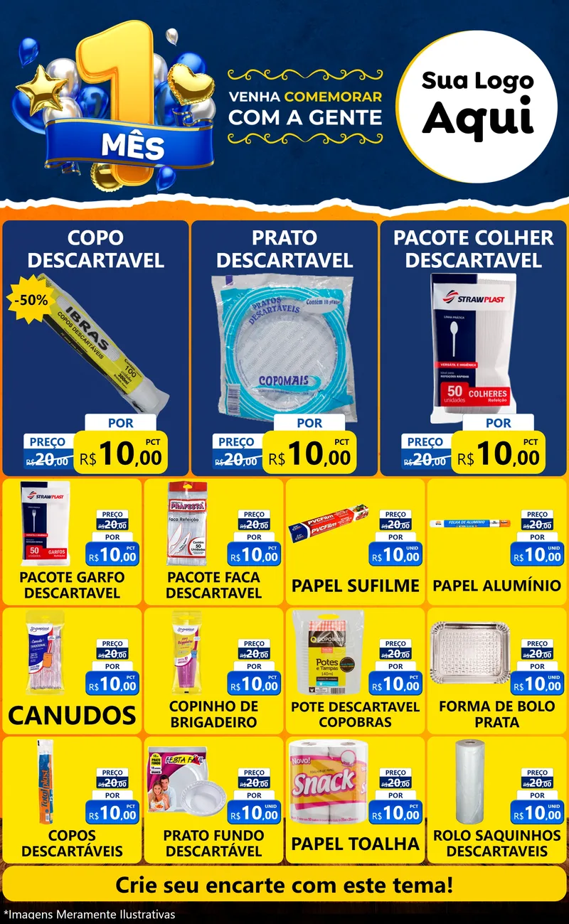 Modelo de Encarte para Encarte Grande com o tema Um Mês de Aniversário para Embalagens