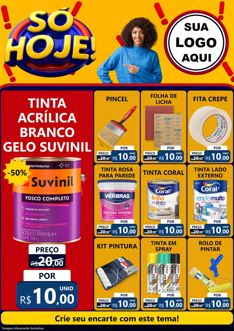 Modelo de Encarte para Encarte A4 Vertical com o tema Só Hoje! para Tintas e Ferramentas