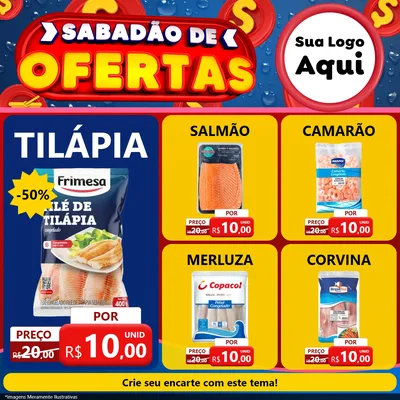 Modelo de Rede Social para Feed Facebook com o tema Sabadão de Ofertas para Peixaria