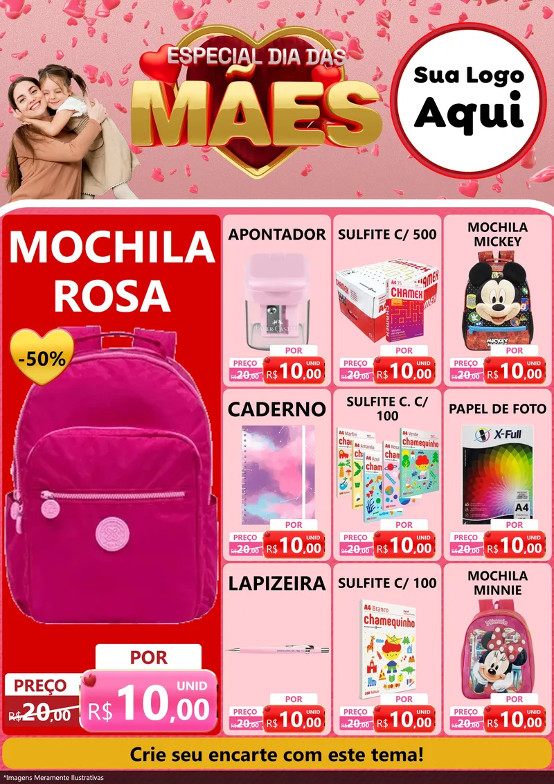 Modelo de Encarte para Encarte A4 Vertical com o tema Especial Dia Das Mães para Papelaria