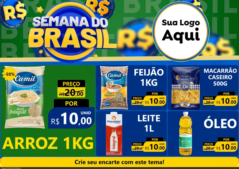 Modelo de Encarte para Encarte A4 Horizontal com o tema Semana Do Brasil para Supermercado