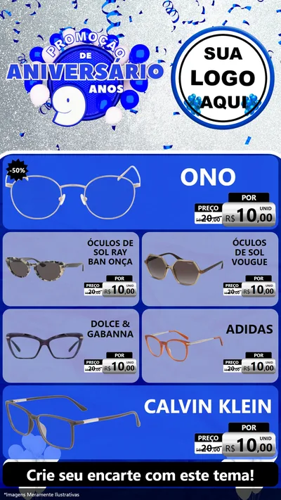 Modelo de TV para TV Vertical com o tema Promoção de Aniversário - 9 Anos para Óticas
