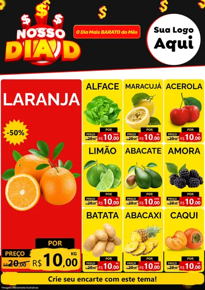 Modelo de Encarte para Encarte A4 Vertical com o tema Nosso Dia D para Hortifrúti
