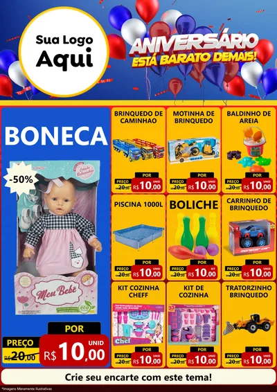 Modelo de Encarte para Encarte A4 Vertical com o tema Aniversário para Brinquedos