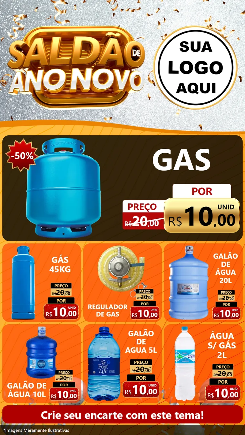 Modelo de Rede Social para Stories com o tema Saldão de Ano Novo para Água e gás