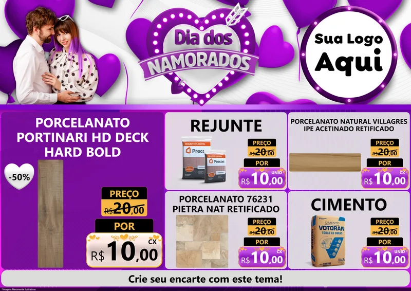 Modelo de Encarte para Encarte A4 Horizontal com o tema Dia dos Namorados para Pisos e revestimentos