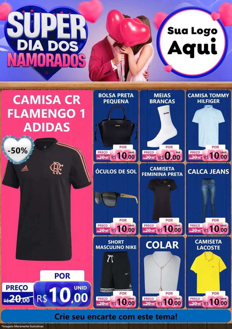 Modelo de Encarte para Encarte A4 Vertical com o tema Super Dia dos Namorados para Roupas e acessórios
