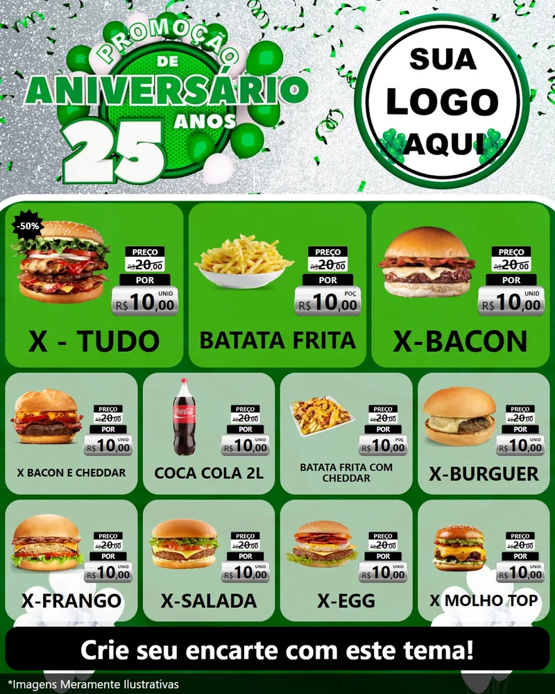 Modelo de Rede Social para Feed Instagram com o tema Promoção de Aniversário - 25 Anos para Hamburgueria
