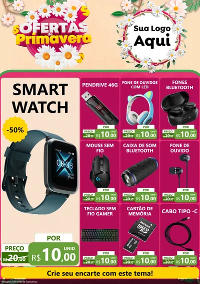 Modelo de Encarte para Encarte A4 Vertical com o tema Ofertas de Primavera para Informática