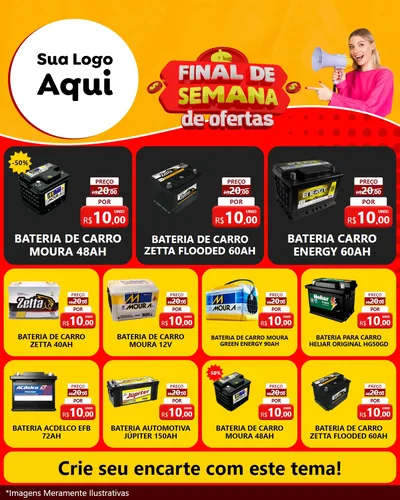 Modelo de Rede Social para Feed Instagram com o tema Final de Semana de Ofertas para Baterias Elétricas