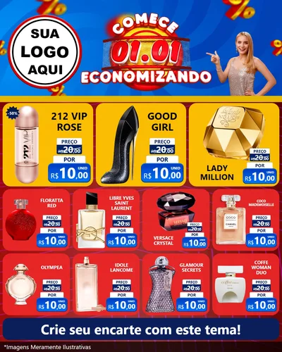 Modelo de Rede Social para Feed Instagram com o tema Comece 1º de Janeiro Economizando para Perfumes