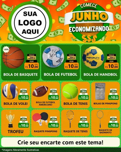 Modelo de Rede Social para Feed Instagram com o tema Comece Junho Economizando para Artigos Esportivos