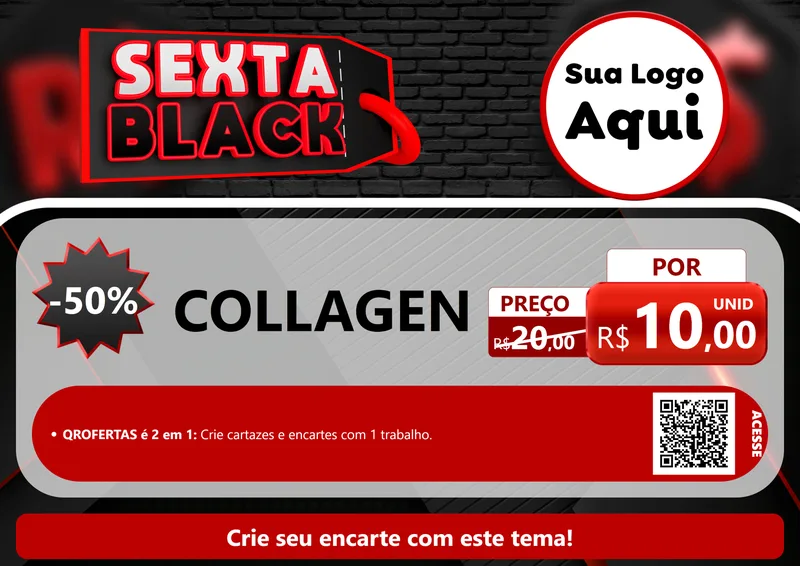 Modelo de Cartaz para Cartaz A4 Horizontal com o tema Sexta Black para Suplementos alimentares