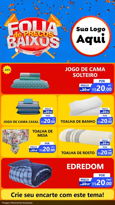 Modelo de TV para TV Vertical com o tema Folia de Preços Baixos para Cama, Mesa e Banho