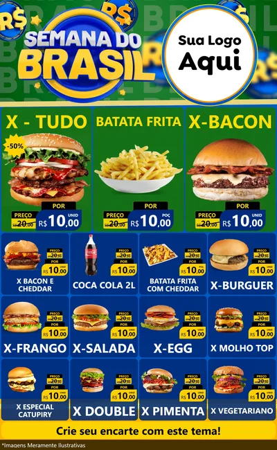Modelo de Encarte para Encarte Grande com o tema Semana Do Brasil para Hamburgueria