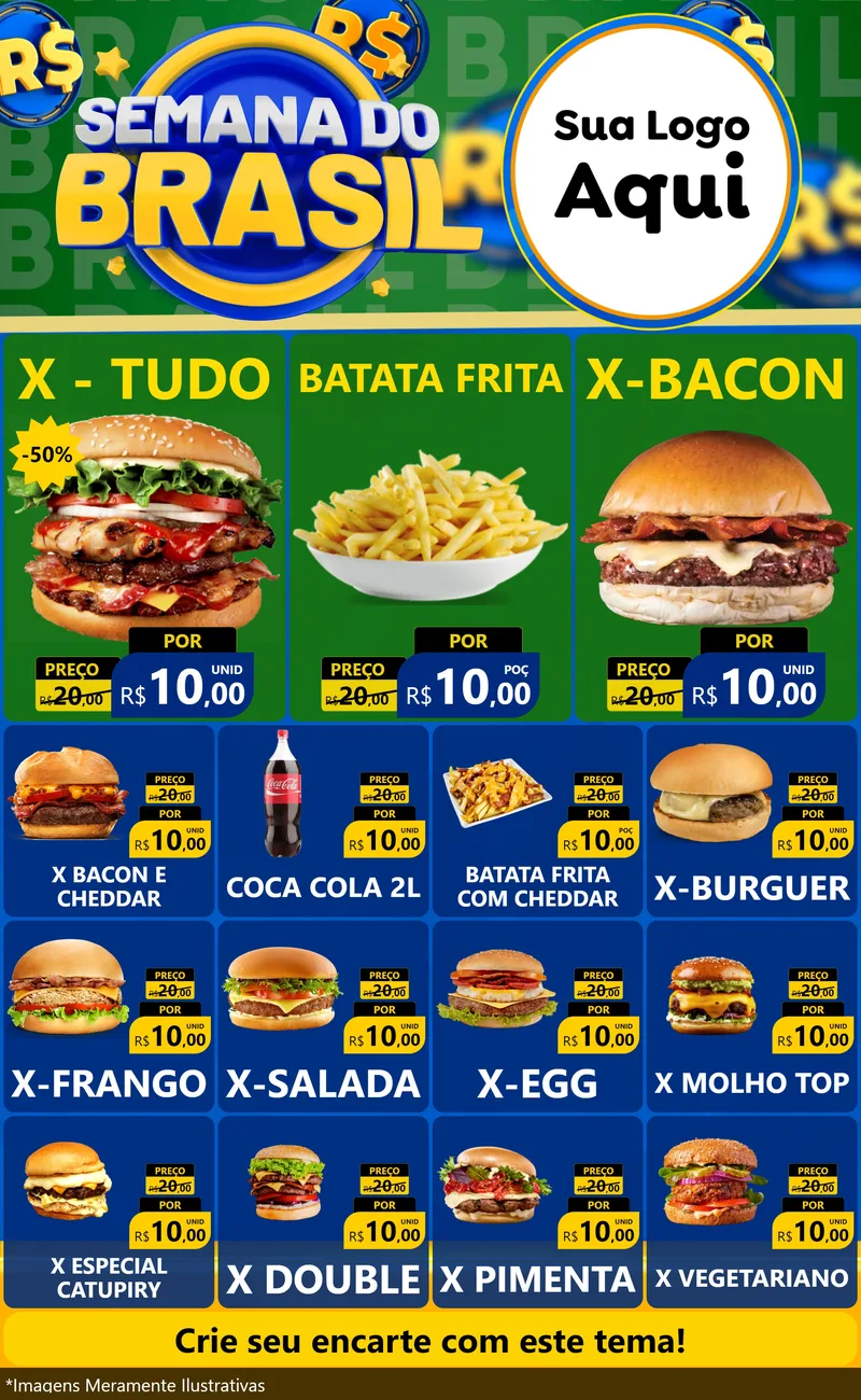 Modelo de Encarte para Encarte Grande com o tema Semana Do Brasil para Hamburgueria