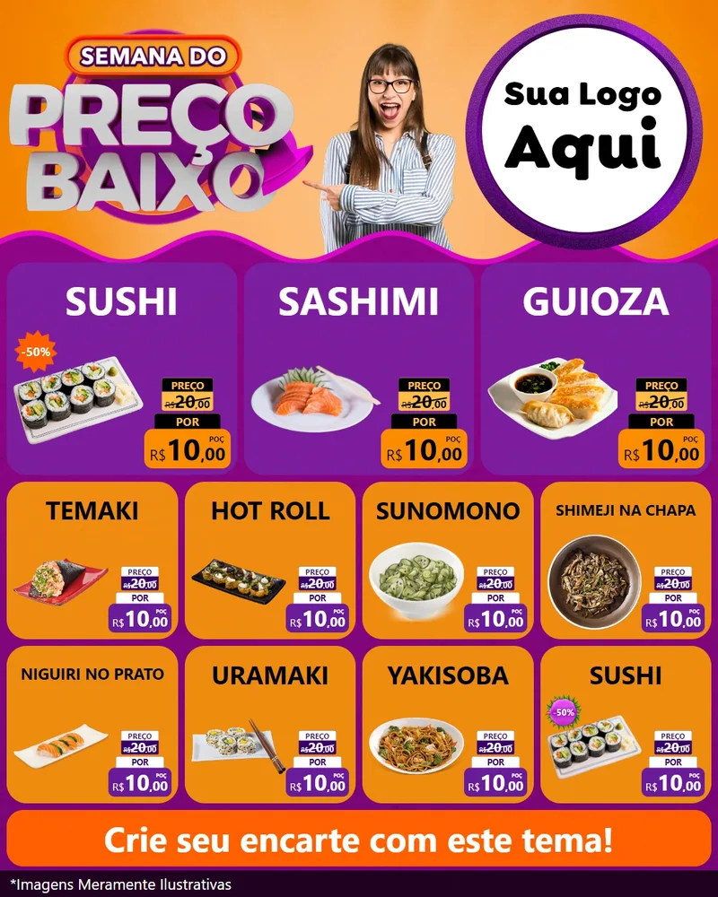 Modelo de Rede Social para Feed Instagram com o tema Semana do Preço Baixo para Comida japonesa