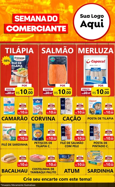 Modelo de Encarte para Encarte Grande com o tema Semana do Comerciante para Peixaria