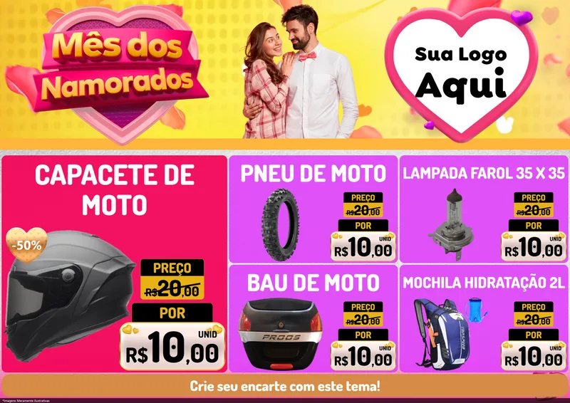 Modelo de Encarte para Encarte A4 Horizontal com o tema Mês dos Namorados para Moto peças