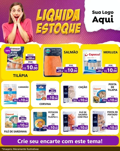 Modelo de Rede Social para Feed Instagram com o tema Liquida estoque para Peixaria