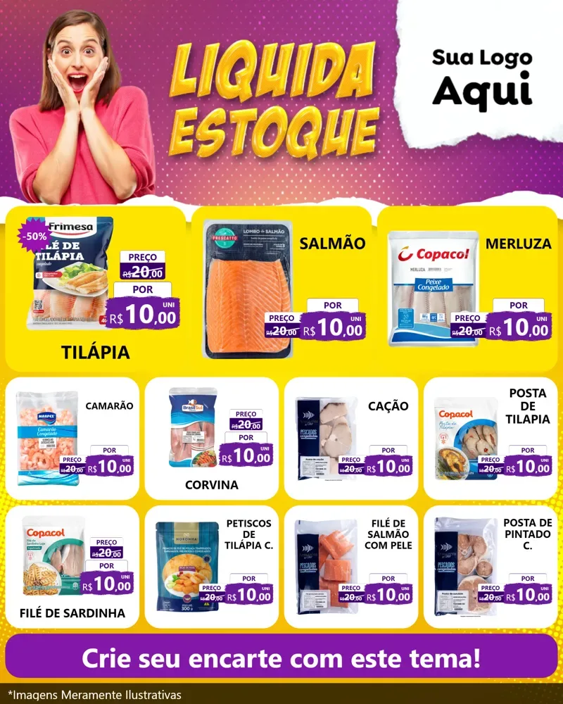 Modelo de Rede Social para Feed Instagram com o tema Liquida estoque para Peixaria