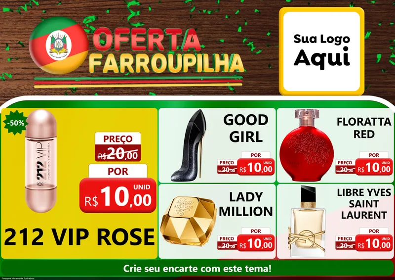 Modelo de Encarte para Encarte A4 Horizontal com o tema Oferta Farroupilha para Perfumes