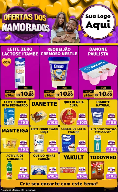 Modelo de Encarte para Encarte Grande com o tema Oferta Dos Namorados para Frios e Laticínios