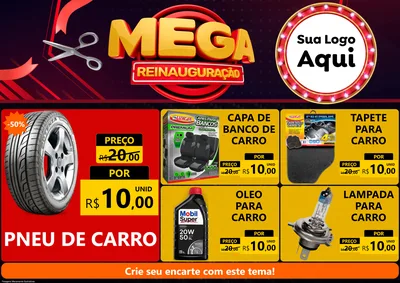 Modelo de Encarte para Encarte A4 Horizontal com o tema Mega Reinauguração para Auto peças