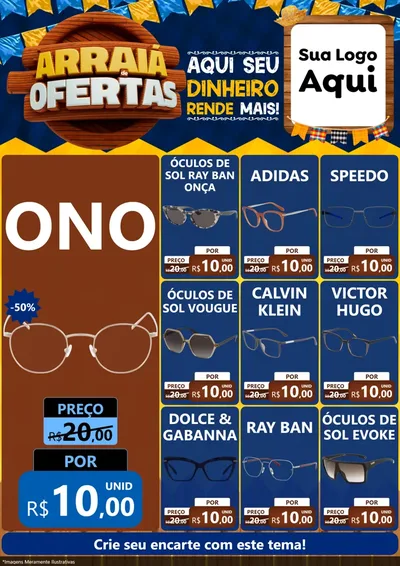 Modelo de Encarte para Encarte A4 Vertical com o tema Arraiá de Ofertas - Junina para Óticas