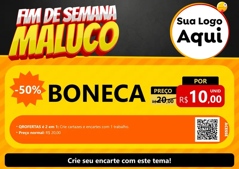 Modelo de Cartaz para Cartaz A4 Horizontal com o tema Final de Semana Maluco para Brinquedos